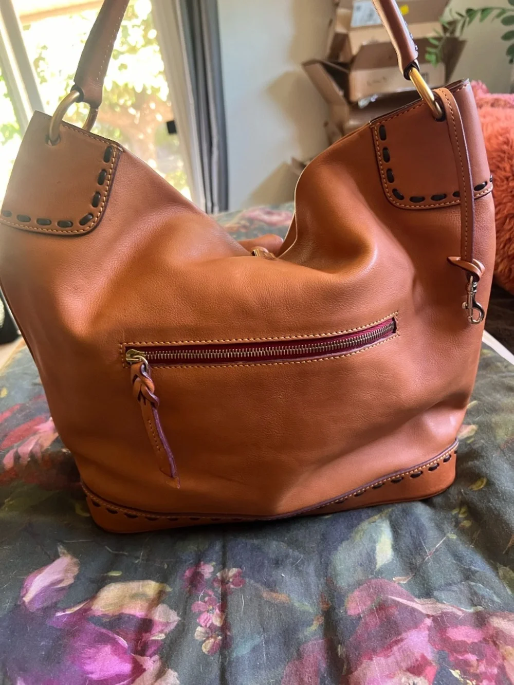 Dooney & Bourke Florentine Large Toggle Sac Hobo bag w/whipstitch details
